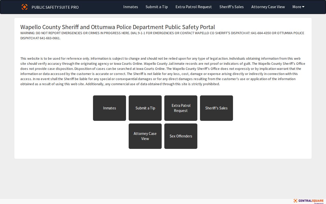 Official Wapello County warrant search interface